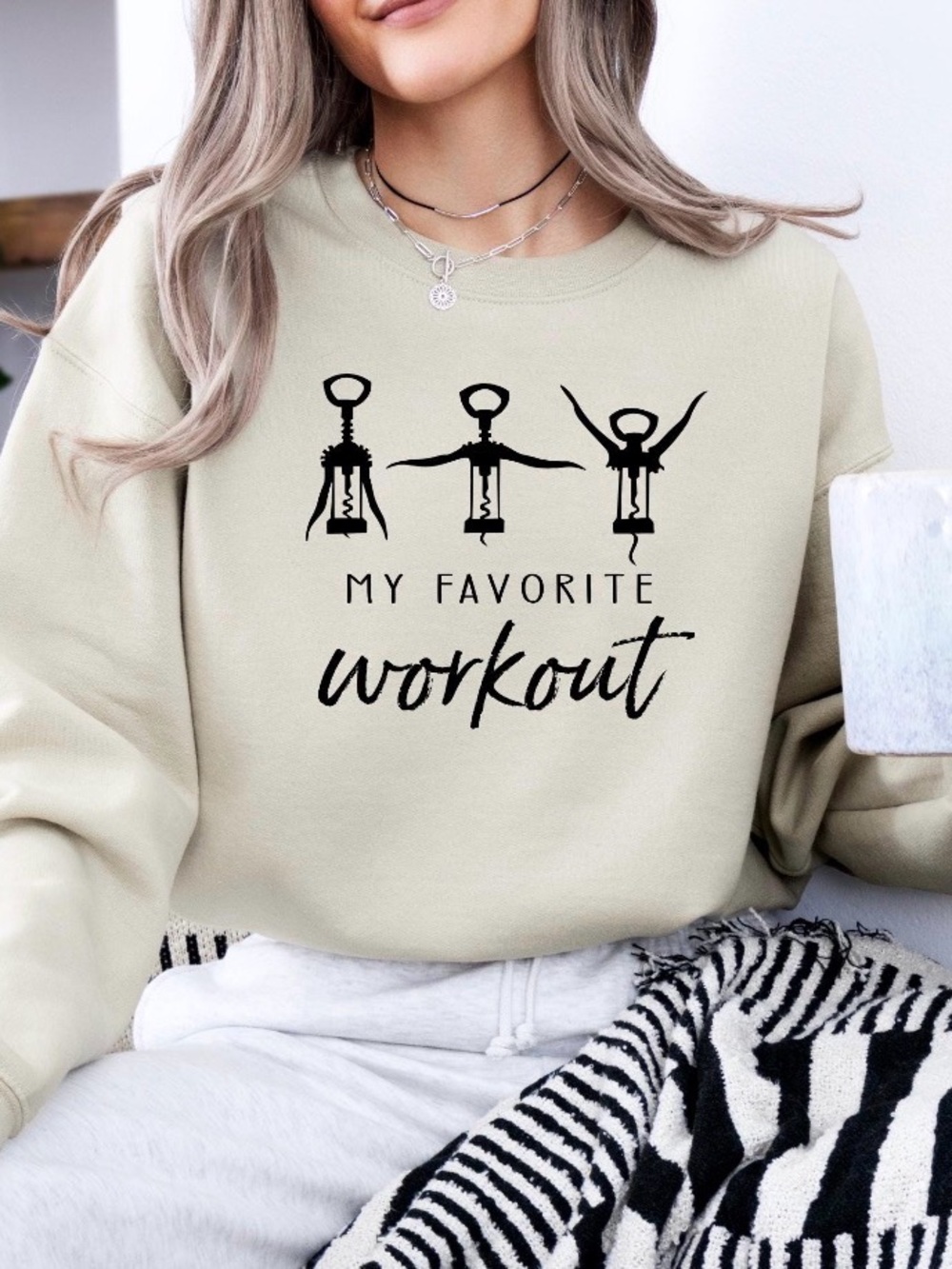 Wine Sweatshirt My Favorite Workout Is Funny Sweatshirt Size Large